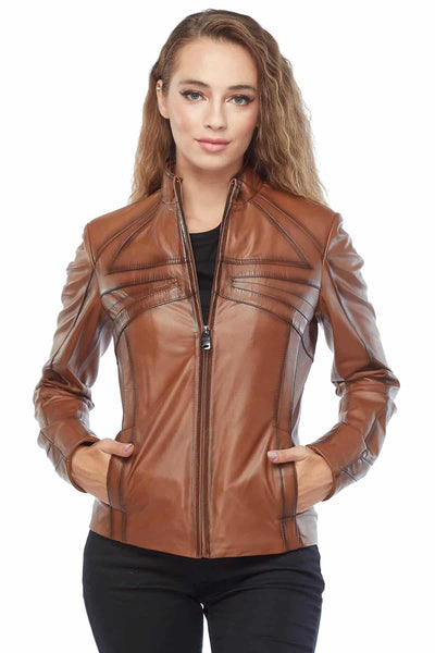 Rachel Grant Women's 100% Real Distressed Brown Leather Jacket