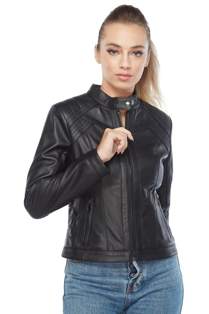 Rosa Women's 100% Real Black Leather Jacket