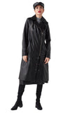 Roza Women's 100% Real Black Leather Stylish Trench Coat