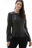 Women's 100% Real Black Leather Round Neck Jacket