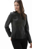 Women's 100% Real Black Leather Round Neck Jacket