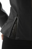 Women's 100% Real Black Leather Round Neck Jacket