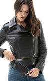 Women's 100% Real Black Leather Detachable Jacket