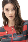 Women's 100% Real Navy & Red Leather Jacket