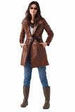 Selena Women's 100% Real Brown Leather Stylish Trench Coat
