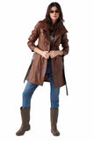 Selena Women's 100% Real Brown Leather Stylish Trench Coat