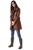 Selena Women's 100% Real Brown Leather Stylish Trench Coat