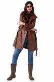 Selena Women's 100% Real Brown Leather Stylish Trench Coat