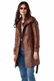 Selena Women's 100% Real Brown Leather Stylish Trench Coat