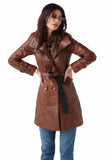 Selena Women's 100% Real Brown Leather Stylish Trench Coat