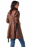 Selena Women's 100% Real Brown Leather Stylish Trench Coat