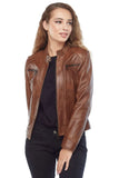 Sofia Women's 100% Real Brown Leather Jacket