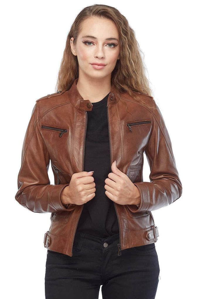 Sofia Women's 100% Real Brown Leather Jacket