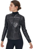 Tiffany Women's 100% Real Black Leather Cafe Racer Stitch Lines Jacket