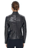 Tiffany Women's 100% Real Black Leather Cafe Racer Stitch Lines Jacket