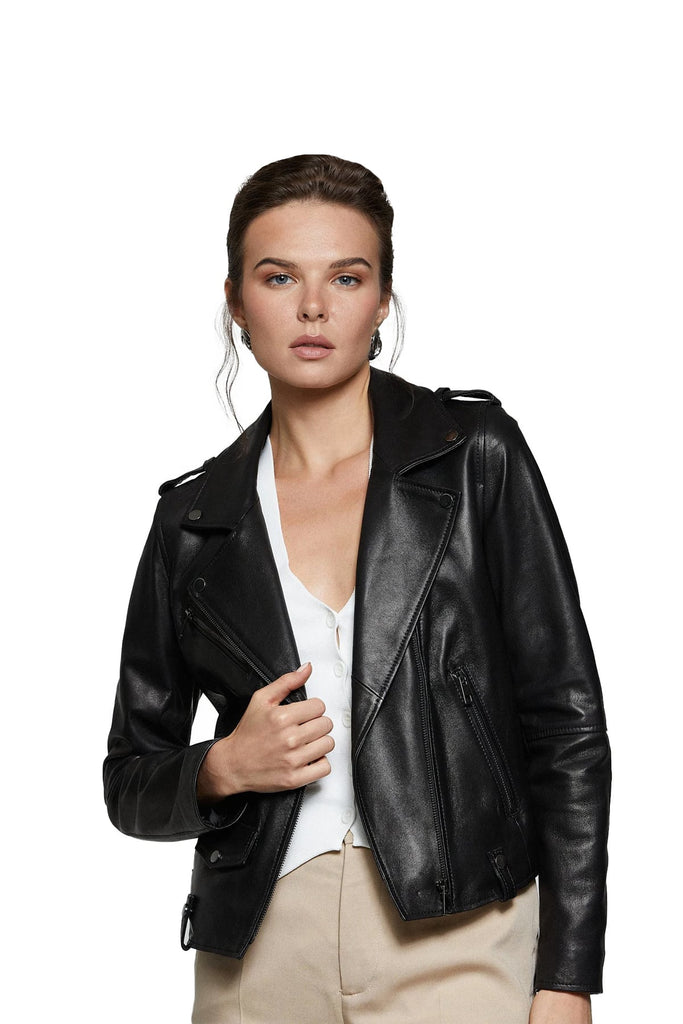 Remi Women's 100% Real Black Leather Motorbike Jacket
