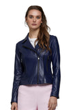 Ashley Graham Women's 100% Real Navy Blue Leather Jacket