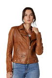 Josephine Women's 100% Real Brown Leather Flickering Waxed Jacket