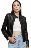 Chloe Women's 100% Real Black Leather Cafe Racer Biker Jacket