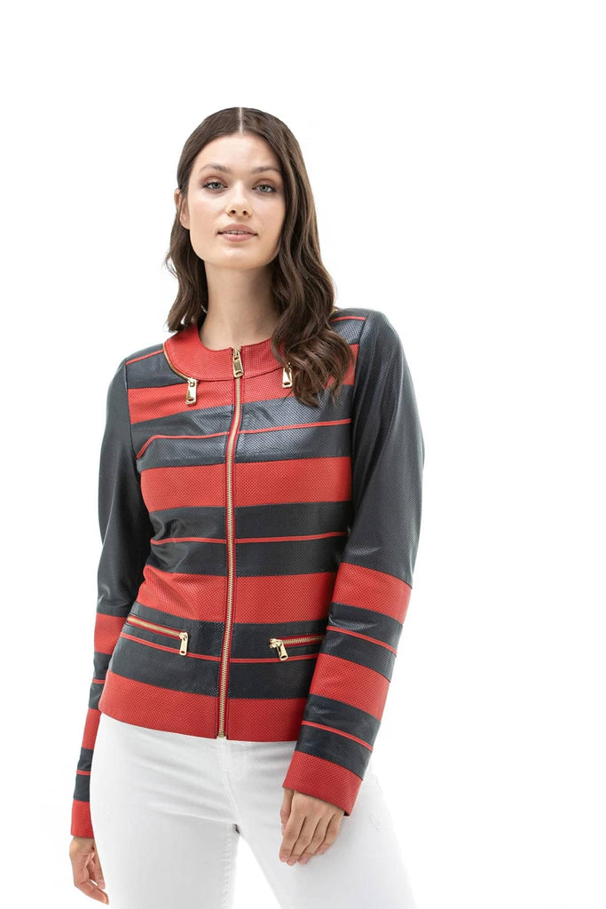 Women's 100% Real Navy & Red Leather Jacket