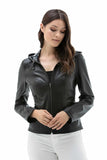Women's 100% Real Black Leather Double Sided Hooded Jacket
