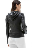 Women's 100% Real Black Leather Double Sided Hooded Jacket