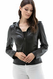 Women's 100% Real Black Leather Double Sided Hooded Jacket