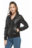 Women's 100% Real Black Leather Bomber Jacket