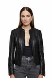 Women's 100% Real Black Leather Cafe Racer Slim Fit Jacket