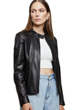 Julia Women's 100% Real Black Leather Classy Biker Crop Jacket