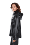 Darlen Women's 100% Real Black Leather Oversized Hooded Jacket