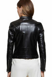 Harper Women's 100% Real Black Leather Moto Crop Jacket