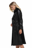 Cara Delevingne Women's 100% Real Black Leather Long Coat