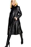 Cara Delevingne Women's 100% Real Black Leather Long Coat