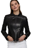 Josephine Skriver Women's 100% Real Black Leather Moto Style Jacket