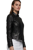 Josephine Skriver Women's 100% Real Black Leather Moto Style Jacket