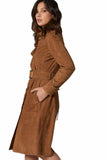 Doutzen Kroes Women's 100% Real Milk Chocolate Suede Leather Trench Coat