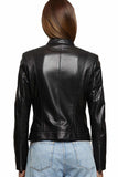 Chloe Women's 100% Real Black Leather Cafe Racer Biker Jacket
