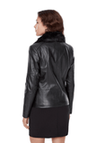 Belinda Women's 100% Real Black Leather Fur Collar Jacket