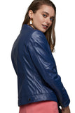 Karlie Kloss Women's 100% Real Navy Blue Leather Modern Jacket