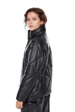 Madrid Women's 100% Real Black Leather Oversized Puffer Jacket
