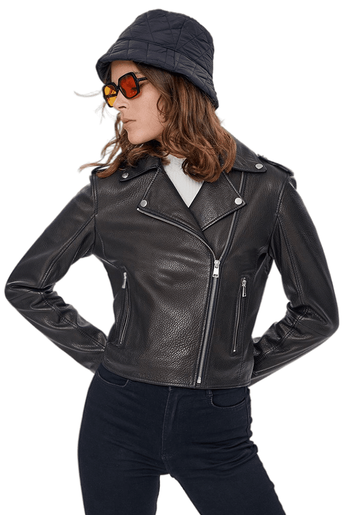 Nikita Women's 100% Real Black Leather Brando Style Full Grain Biker Jacket