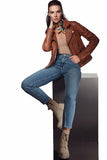 Josephine Women's 100% Real Brown Leather Flickering Waxed Jacket