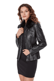 Belinda Women's 100% Real Black Leather Fur Collar Jacket