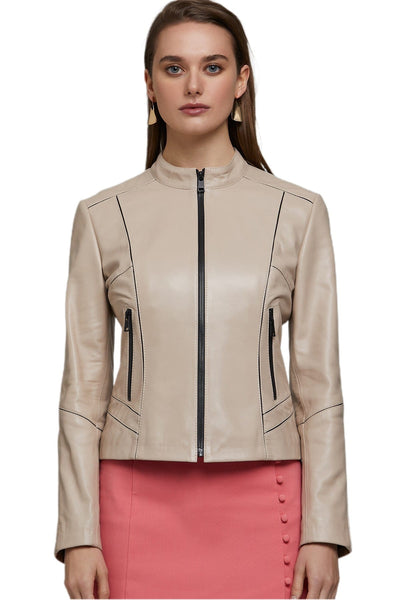Megan Williams Women's 100% Real Beige Leather Stylish Jacket