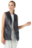 Becky Women's 100% Real Navy Blue Leather Patterned Vest