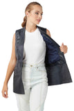 Becky Women's 100% Real Navy Blue Leather Patterned Vest