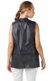 Becky Women's 100% Real Navy Blue Leather Patterned Vest