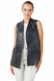 Becky Women's 100% Real Navy Blue Leather Patterned Vest