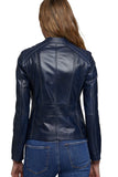 Women's 100% Real Navy Blue Leather Biker Style Jacket